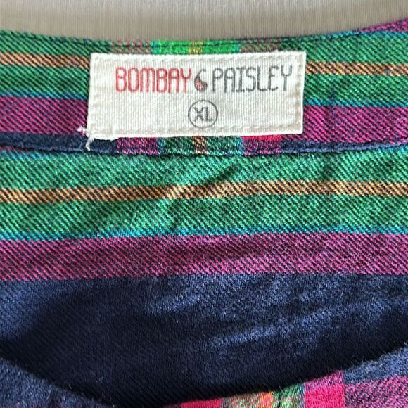 Anthropologie Bombey & Paisley Plaid Shirt Dress XL – Ruffle Sleeves 100% Cotton - Picture 8 of 12